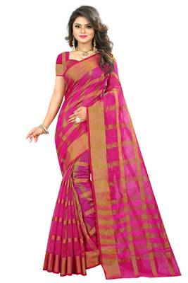 Pink Woven Art Silk Saree With Blouse 4