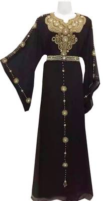 Black Georgette Islamic Kaftan With Zari And Stone Work 1
