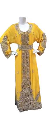Yellow Georgette Islamic Kaftan With Zari And Stone Work 1