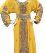 Yellow Georgette Islamic Kaftan With Zari And Stone Work