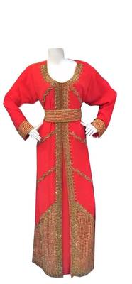 Peach Georgette Islamic Kaftan With Zari And Stone Work 1