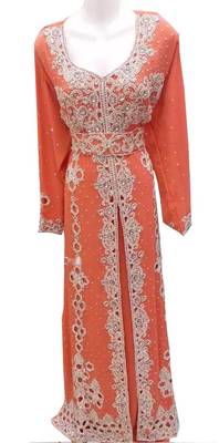 Peach Georgette Zari Work Islamic Kaftan 1