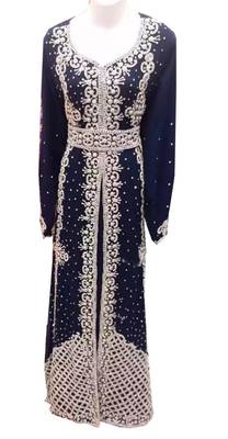Navy Blue Georgette Islamic Kaftan With Zari And Stone Work 1