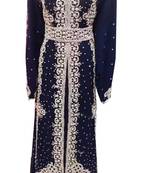 Navy Blue Georgette Islamic Kaftan With Zari And Stone Work