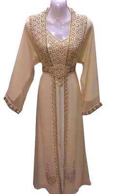 Beige Georgette Islamic Kaftan With Zari And Stone Work 1