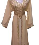 Beige Georgette Islamic Kaftan With Zari And Stone Work