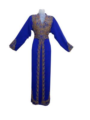 Royal Blue Georgette Islamic Kaftan With Zari And Stone Work 1