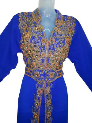 Royal Blue Georgette Islamic Kaftan With Zari And Stone Work 2