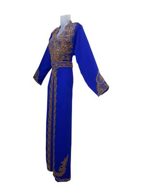 Royal Blue Georgette Islamic Kaftan With Zari And Stone Work 3