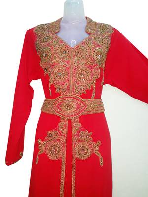 Red Georgette Islamic Kaftan With Zari And Stone Work 2