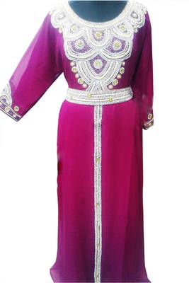 Pink Georgette Islamic Kaftan With Zari And Stone Work 1