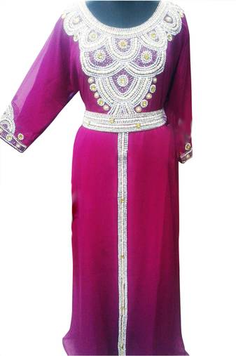 Pink Georgette Islamic Kaftan With Zari And Stone Work