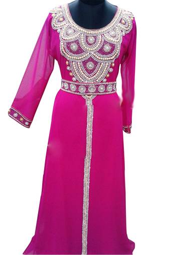 Pink Georgette Islamic Kaftan With Zari And Stone Work