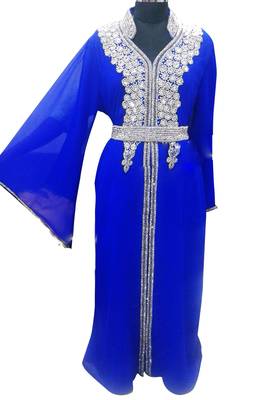Royal Blue Georgette Islamic Kaftan With Zari And Stone Work 1
