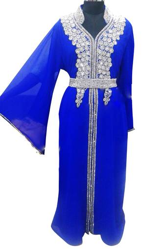 Royal Blue Georgette Islamic Kaftan With Zari And Stone Work