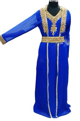 Royal Blue Georgette Islamic Kaftan With Zari And Stone Work 1