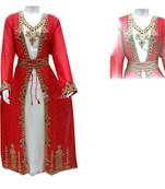 Red And Off  White Georgette Islamic Kaftan With Zari And Stone Work