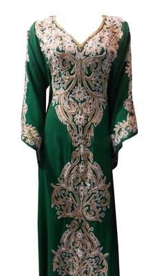 Green Georgette Islamic Kaftan With Machine Work Embroidery 1