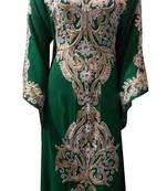 Green Georgette Islamic Kaftan With Machine Work Embroidery