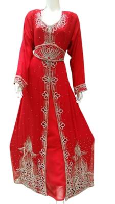 Red Georgette Islamic Kaftan With Zari And Stone Work 1