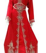 Red Georgette Islamic Kaftan With Zari And Stone Work