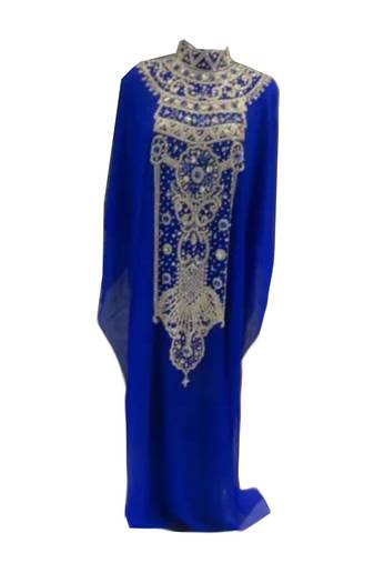Royal Blue Georgette Islamic Kaftan With Zari And Stone Work