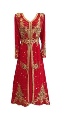 Red Georgette Islamic Kaftan With Zari And Stone Work 1