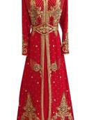 Red Georgette Islamic Kaftan With Zari And Stone Work