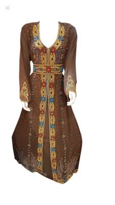Brown Georgette Islamic Kaftan With Zari And Stone Work 1