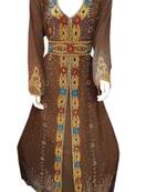 Brown Georgette Islamic Kaftan With Zari And Stone Work