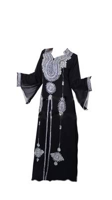 Black Georgette Islamic Kaftan With Zari And Stone Work 1