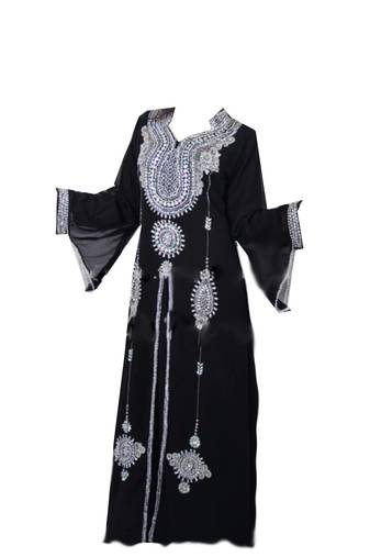 Black Georgette Islamic Kaftan With Zari And Stone Work