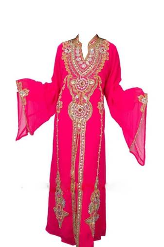 Pink Georgette Islamic Kaftan With Zari And Stone Work