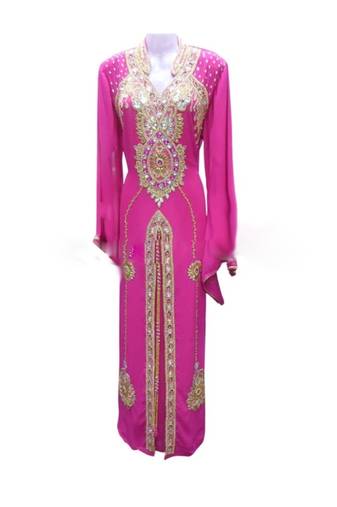 Pink Georgette Islamic Kaftan With Zari And Stone Work