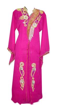 Pink Georgette Islamic Kaftan With Zari And Stone Work 1
