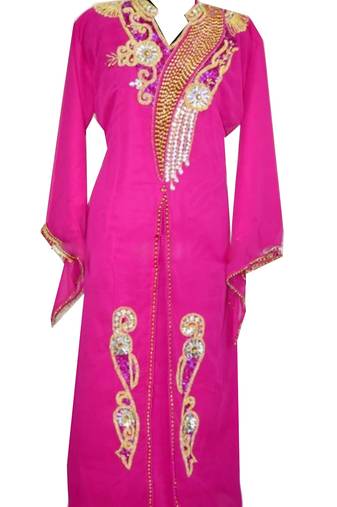 Pink Georgette Islamic Kaftan With Zari And Stone Work