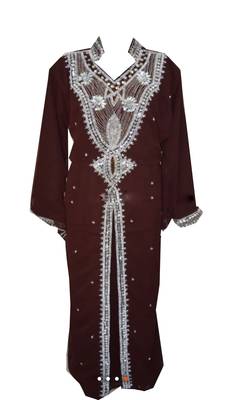 Brown Georgette Islamic Kaftan With Zari And Stone Work 1