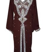 Brown Georgette Islamic Kaftan With Zari And Stone Work