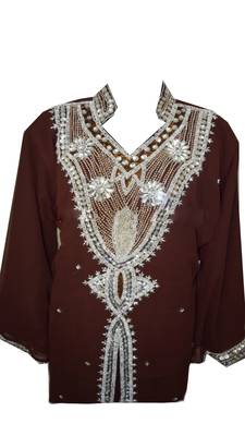 Brown Georgette Islamic Kaftan With Zari And Stone Work 2