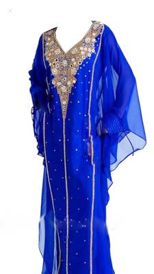 Royal Blue Georgette Islamic Kaftan With Zari And Stone Work 1