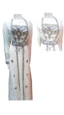 Off white Georgette Islamic Kaftan With Zari And Stone Work 1