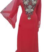Red Georgette Farasha With Zari And Stone Work