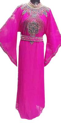 Pink Georgette Farasha With Zari And Stone Work 1