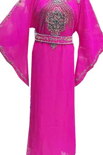 Pink Georgette Farasha With Zari And Stone Work