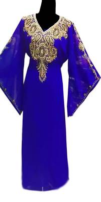 Blue Georgette Farasha With Zari And Stone Work 1