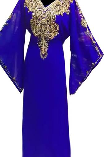 Blue Georgette Farasha With Zari And Stone Work
