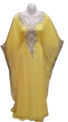 Yellow Georgette Farasha With Zari And Stone Work 1