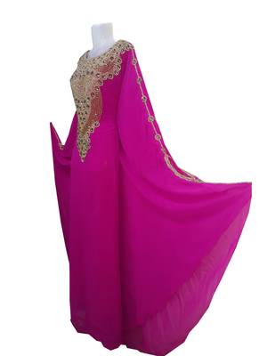 Pink Georgette Farasha With Zari And Stone Work 3