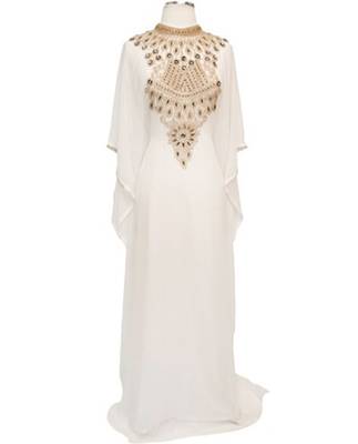White Georgette Farasha With Zari And Stone Work 1