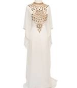 White Georgette Farasha With Zari And Stone Work